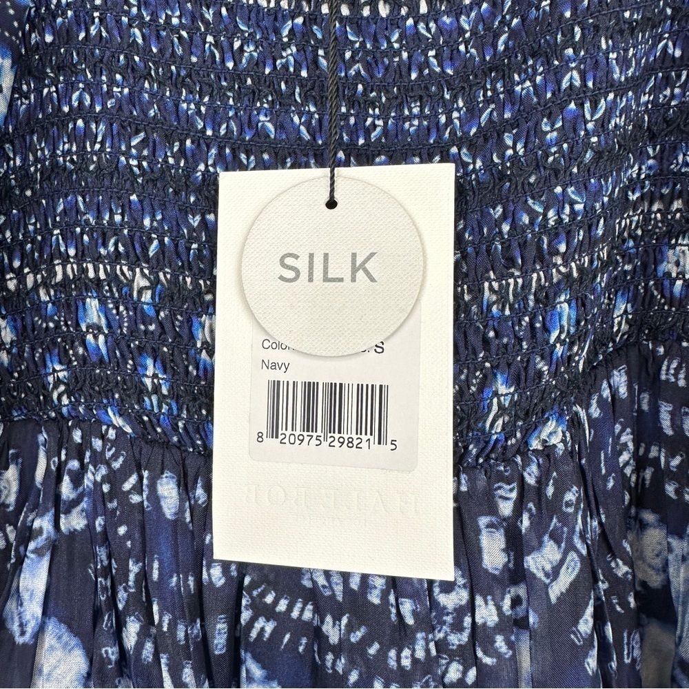 Hale Bob Ilona Silk Chiffon Maxi Dress Floral Small Navy Smocked Puff Sleeve - Picture 13 of 16